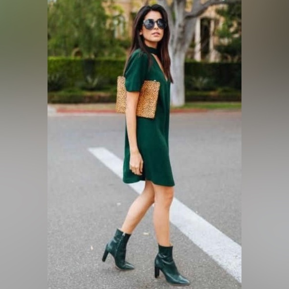 Zara Emerald Green Short Sleeve Choker Dress | Size: S Color: Green
